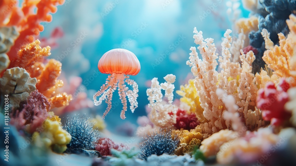 Naklejka premium Beautiful 3D Miniature Underwater World Scene