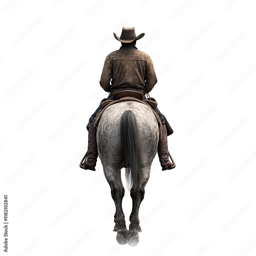 Obraz premium Lone Cowboy on Trail Ride: A Rear View of a Rider and His Horse