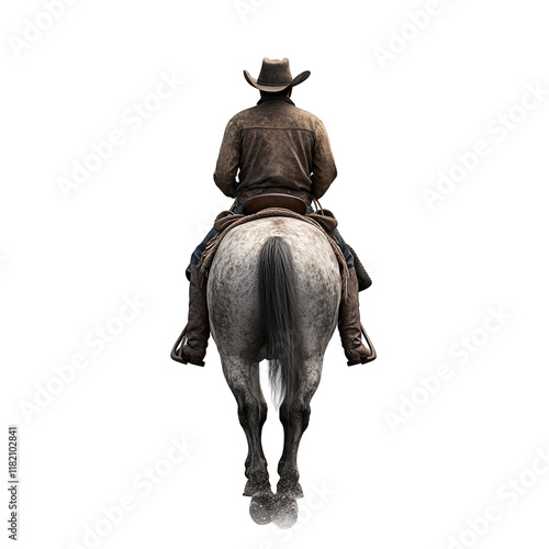 Lone Cowboy on Trail Ride: A Rear View of a Rider and His Horse photo