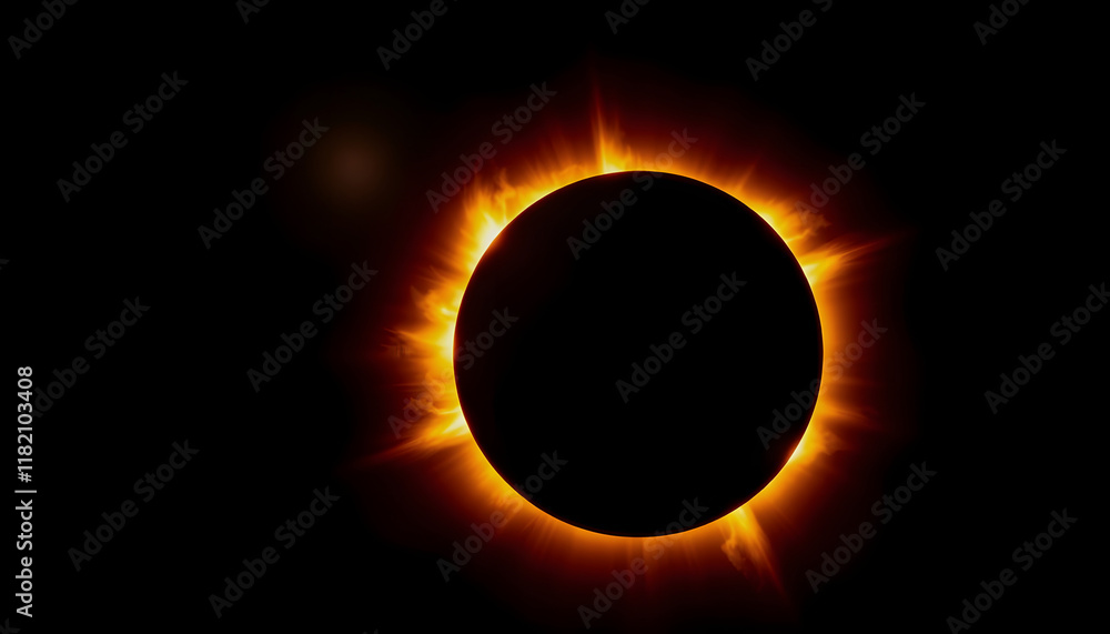 Fototapeta premium A dramatic solar eclipse with radiant solar flares and a darkened moon silhouette against a black sky, masterpiece, with white tones