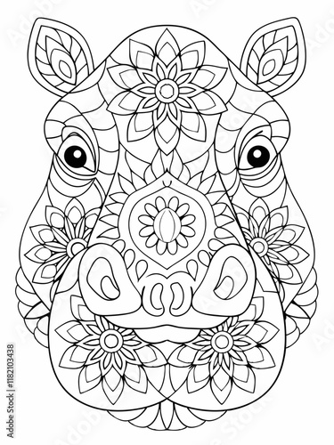 Ornate Mandala Hippopotamus Head Coloring Page Design Art