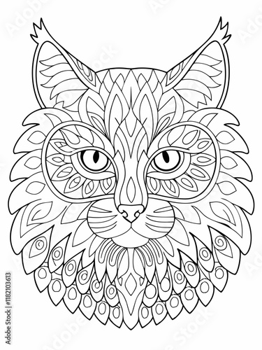Intricate Bobcat Head Zentangle Coloring Page Design Art