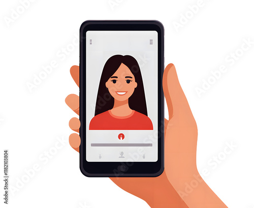 Illustration of a hand holding a smartphone with an online video call