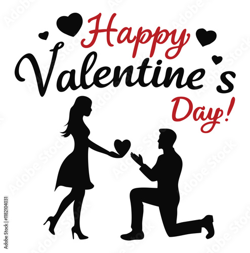  Happy valentine's day couple proposing vector silhouette