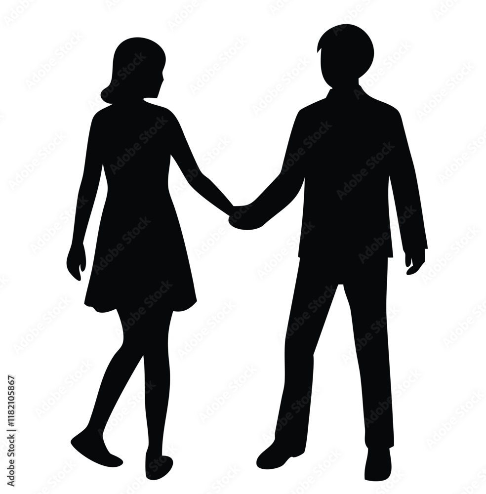 Happy valentine-s day couple proposing silhouette illustration Happy valentine-s day couple proposing silhouette illustration