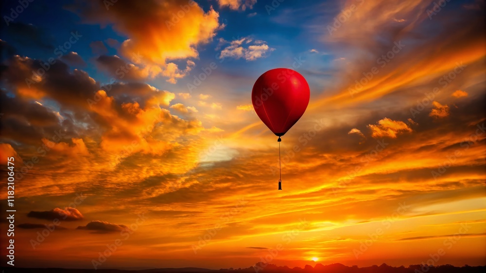 Silhouette of a Red Balloon Against a Vibrant Sunset Sky Silhouette of a Red Balloon Against a Vibrant Sunset Sky