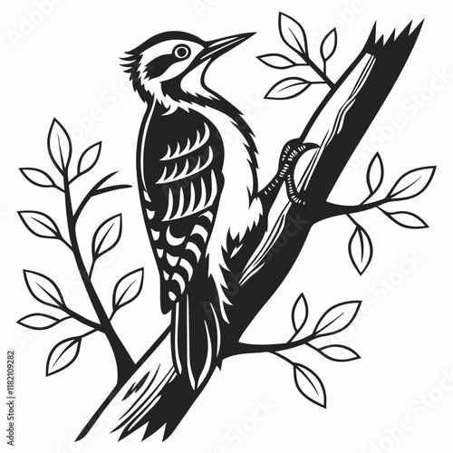 Woodpecker vector silhouette black design white background photo