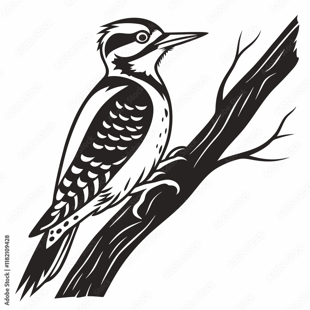 Obraz premium Woodpecker vector silhouette black design white background