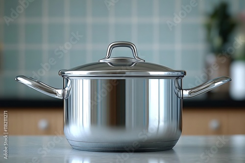 Shiny Stainless Steel Pot Kitchen Utensil photo