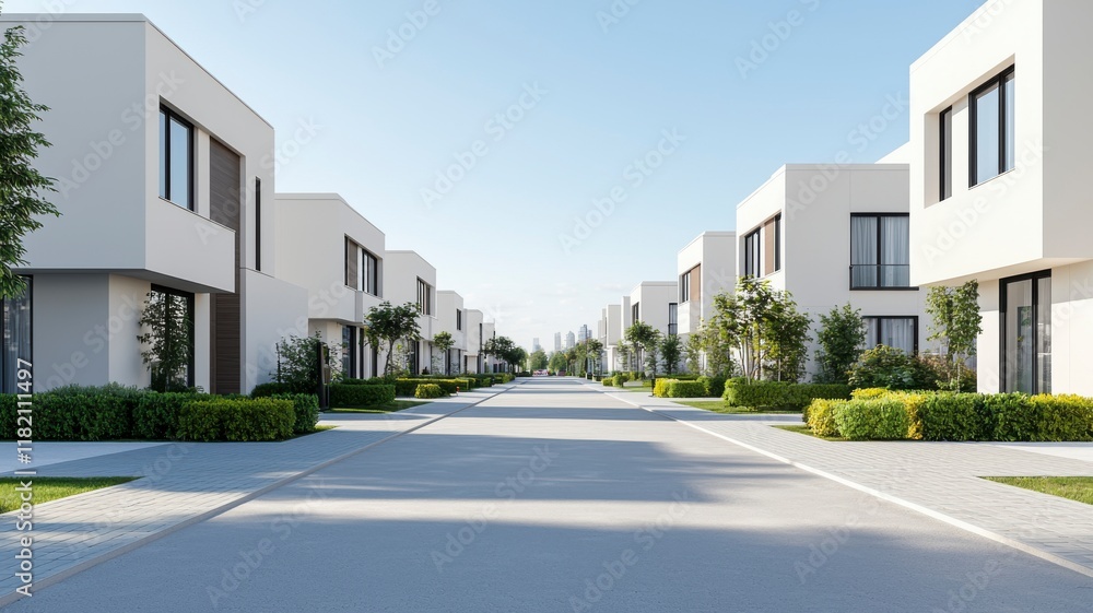 Modern Clean City Street View with Contemporary Architecture, Greenery, and Bright Sky Capturing a Serene Urban Environment in High Resolution Modern Clean City Street View with Contemporary Architecture, Greenery, and Bright Sky Capturing a Serene Urban Environment in High Resolution