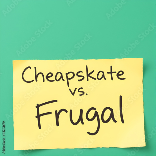 Cheapskate Vs. Frugal sign on the piece of paper. photo