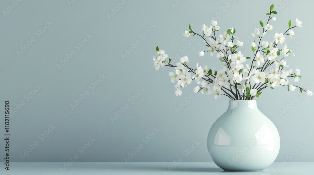 A clear glass vase is filled with delicate white flowers and green stems, A clear glass vase is filled with delicate white flowers and green stems,