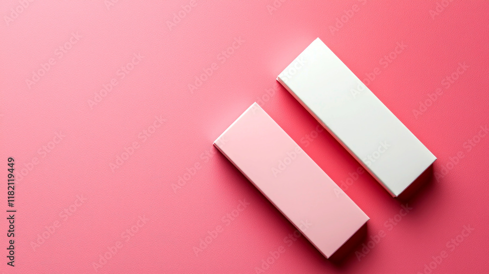 Elegant Pink and White Boxes on Pink Background: Minimalist Product Packaging Mockup Elegant Pink and White Boxes on Pink Background: Minimalist Product Packaging Mockup