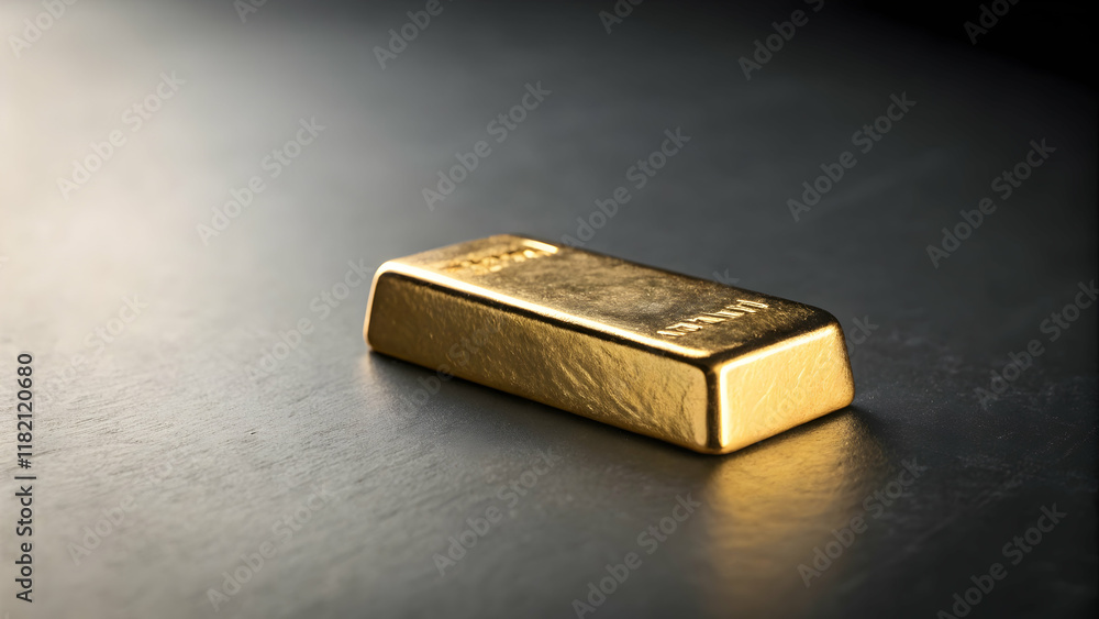 Glimmering Gold Bar on Dark Surface with Soft Light Reflection Glimmering Gold Bar on Dark Surface with Soft Light Reflection