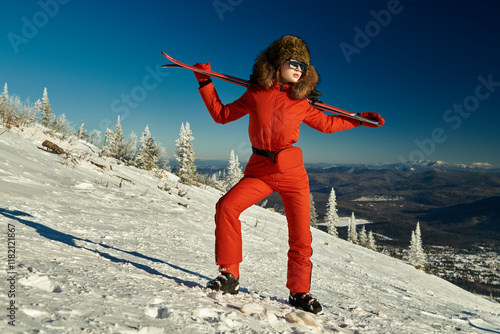 fashionable skier girl photo