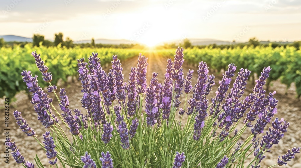 Obraz premium Lavender Fields Sunset Vineyard Summer Bloom