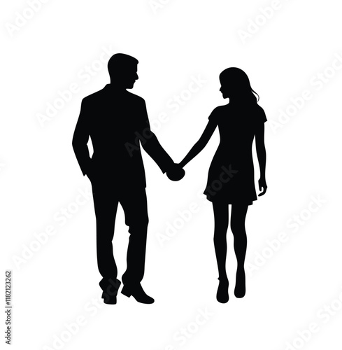 Happy valentine-s day couple proposing silhouette illustration