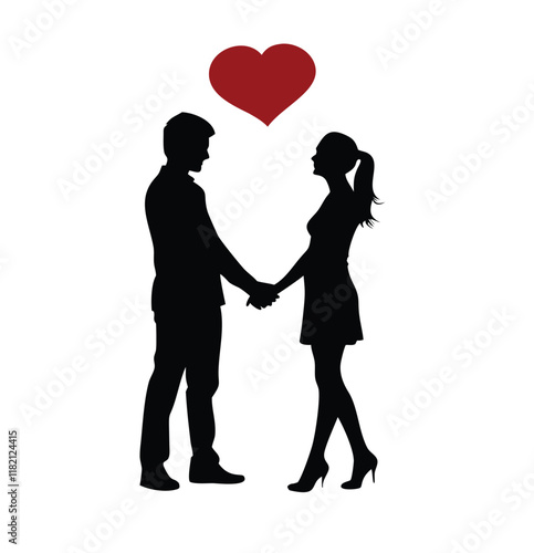 Happy valentine-s day couple proposing silhouette illustration