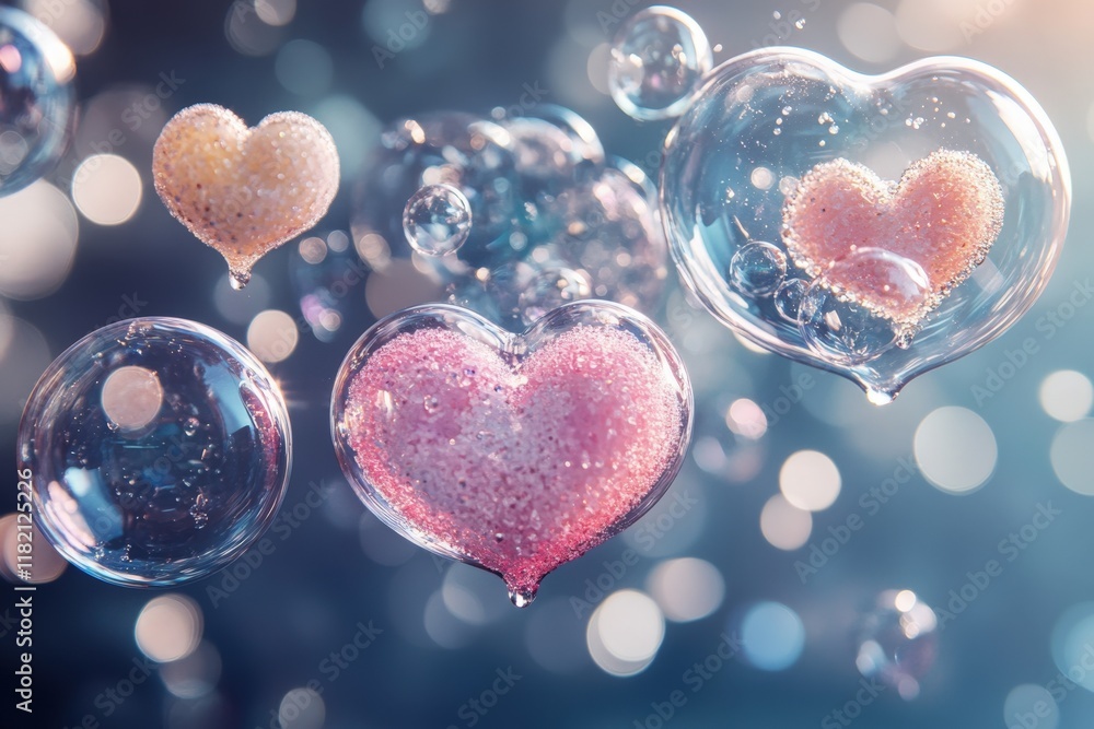 Obraz premium Floating Hearts in Bubbles: Captivating and Dreamy Imagery for Love and Affection Themes.