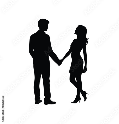 Happy valentine-s day couple proposing silhouette illustration