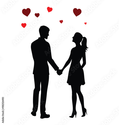 Happy valentine-s day couple proposing silhouette illustration