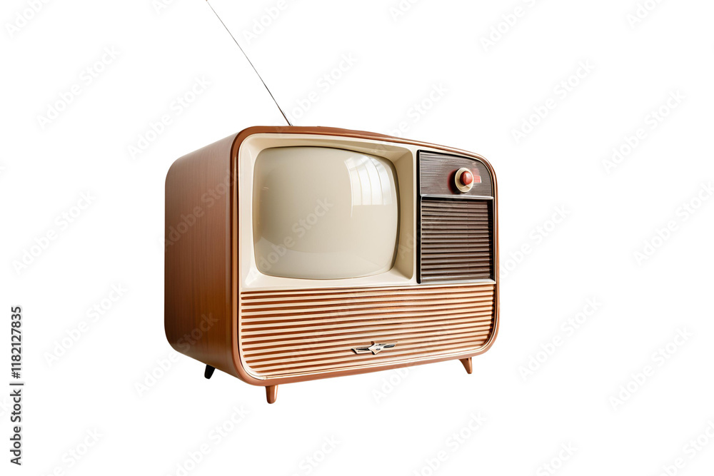Obraz premium Timeless Antique TV Box Showcase Against a Simple and Sophisticated White Backdrop – Perfect for Retro Art Projects
