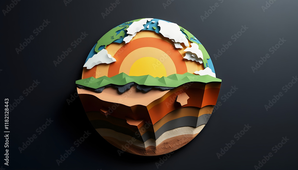 Fototapeta premium Earth Layers Cross-Section Paper Art: Geology Education
