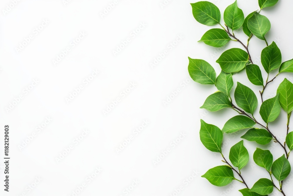 Obraz premium Green Leaf Border on White - Nature, spring, freshness, growth, serenity. Simple elegant design.