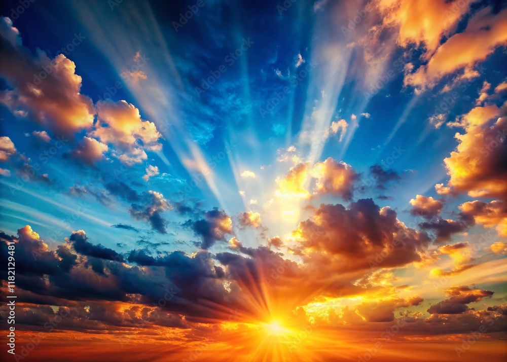 Fototapeta premium Sky Blue and Orange Sunset: Dramatic Cloudscape with Copy Space