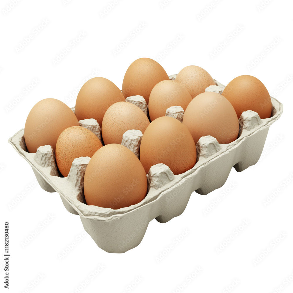 A dozen fresh brown eggs in a cardboard carton A dozen fresh brown eggs in a cardboard carton