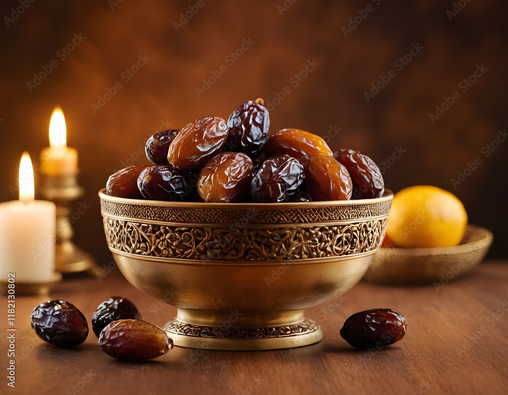 fruits dates in a gold bowl for Ramadan special, healthy food, the Islamic concept, sehri concept fruits dates in a gold bowl for Ramadan special, healthy food, the Islamic concept, sehri concept