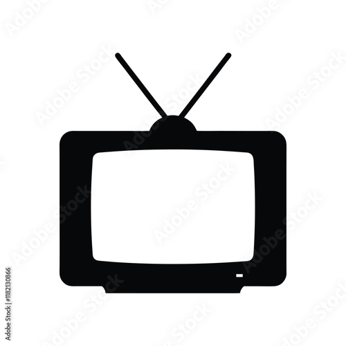television silhouette vector, tv icon symbol, Old television tv retro vintage icon silhouette minimalist clipart illustration, Retro old tv vector silhouette, Old tv vector silhouette isolated.