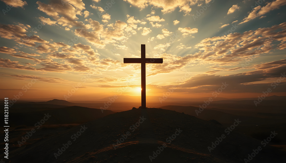 Cross coming from earth, magazine photoshoot, with white tones Cross coming from earth, magazine photoshoot, with white tones