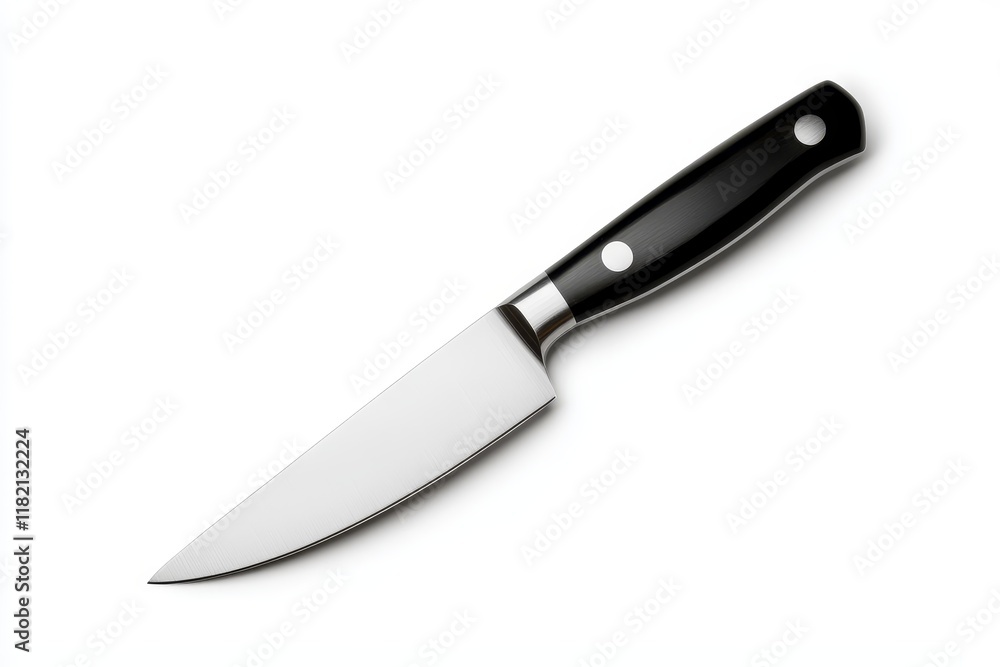 Isolated Kitchen Knife on White - Sharp kitchen knife, precision tool, cooking utensil, culinary equipment, metal blade. Symbolizing precision, efficiency, culinary arts, sharpness and preparation. Isolated Kitchen Knife on White - Sharp kitchen knife, precision tool, cooking utensil, culinary equipment, metal blade. Symbolizing precision, efficiency, culinary arts, sharpness and preparation.