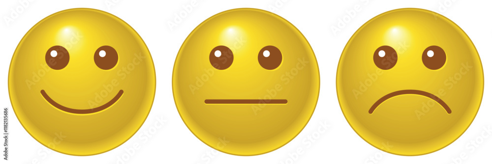 emoticon icon set, three emoji - happy, sad and neutral, symbol of smiley face, color vector illustration emoticon icon set, three emoji - happy, sad and neutral, symbol of smiley face, color vector illustration