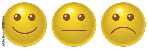 emoticon icon set, three emoji - happy, sad and neutral, symbol of smiley face, color vector illustration