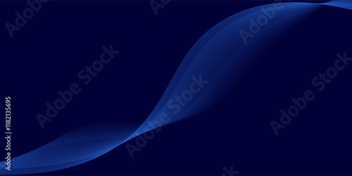 Flowing dark blue curve shape with soft gradient vector abstract background, relaxing and tranquil art, can illustrate health medical or sound of music.
