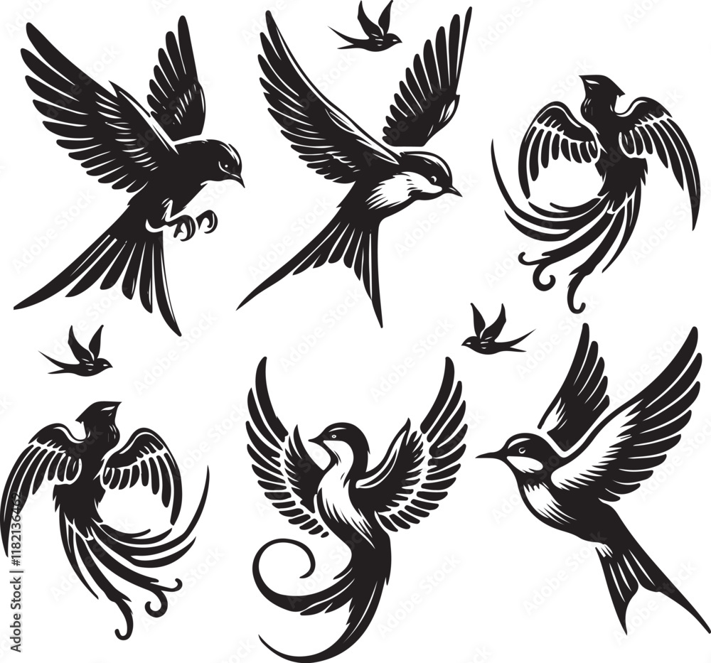 Fototapeta premium Bundle Image Bird vector illustration silhouette on white background 04