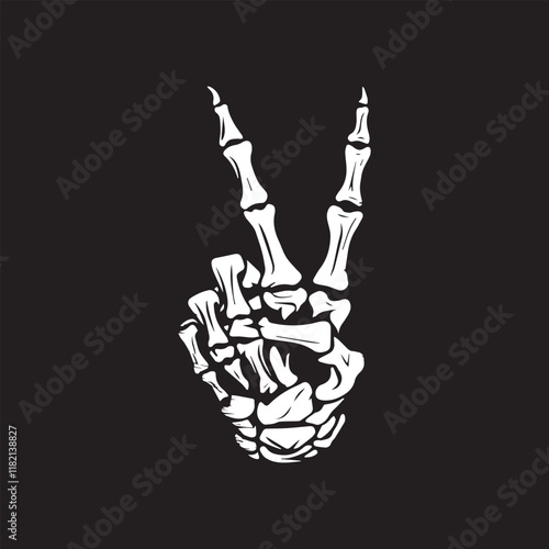 skeleton hand showing a peace sign