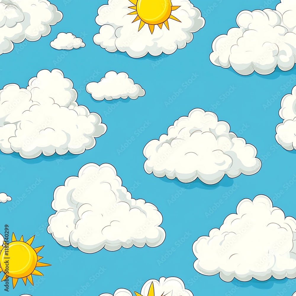 Obraz premium Bright Sunny Day Cartoon Sky with Clouds