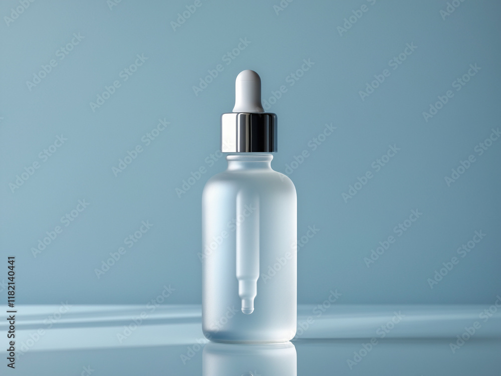 A frosted glass dropper bottle with a silver cap and white pipette, set against a soft blue background, ideal for skincare or cosmetic product presentation.
A frosted glass dropper bottle with a silver cap and white pipette, set against a soft blue background, ideal for skincare or cosmetic product presentation.