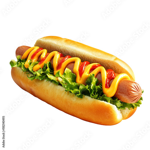 Delicious Hot Dog with Mustard and Ketchup photo