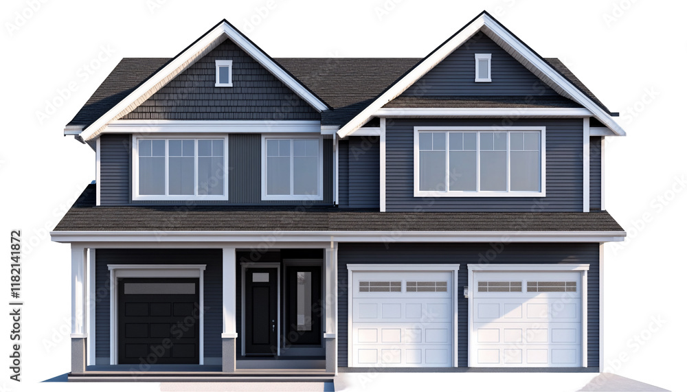 A luxurious two-story house with a spacious garage, featuring a A luxurious two-story house with a spacious garage, featuring a
