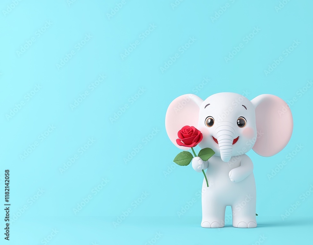 Charming 3D Elephant Cartoon Holding a Rose for Valentine's Day Charming 3D Elephant Cartoon Holding a Rose for Valentine's Day