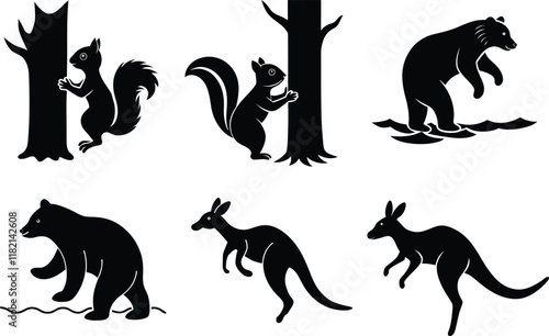 set of Squirrel and Kangaroo shillouette vector illustration  shillouette vector illustration photo