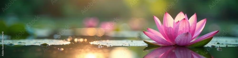 Pink lotus flowers blooming in the morning light on tranquil lake surface, lake, lotus, light Pink lotus flowers blooming in the morning light on tranquil lake surface, lake, lotus, light