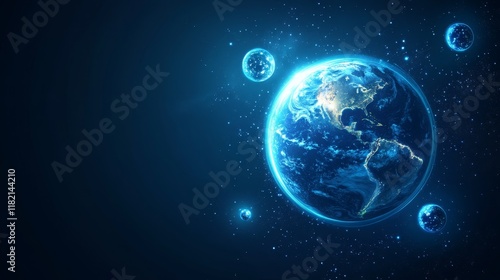Wallpaper Mural A digital representation of Earth surrounded by celestial bodies in a cosmic setting. Torontodigital.ca