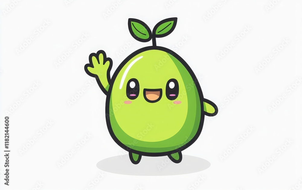 A cute avocado cartoon character waving, in a kawaii style with simple lines and shapes, vector graphic design on a white background. A cute avocado cartoon character waving, in a kawaii style with simple lines and shapes, vector graphic design on a white background.