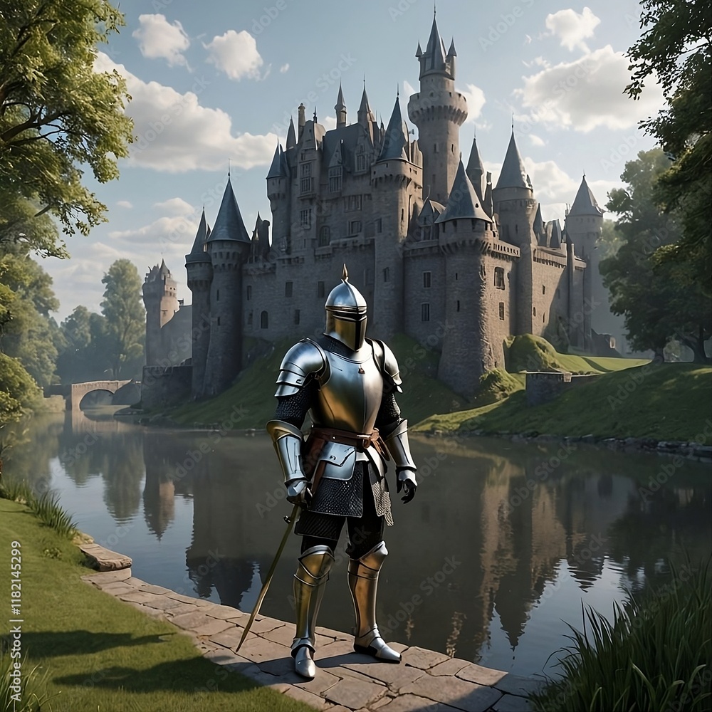 Naklejka premium a knight who stands guard around the palace