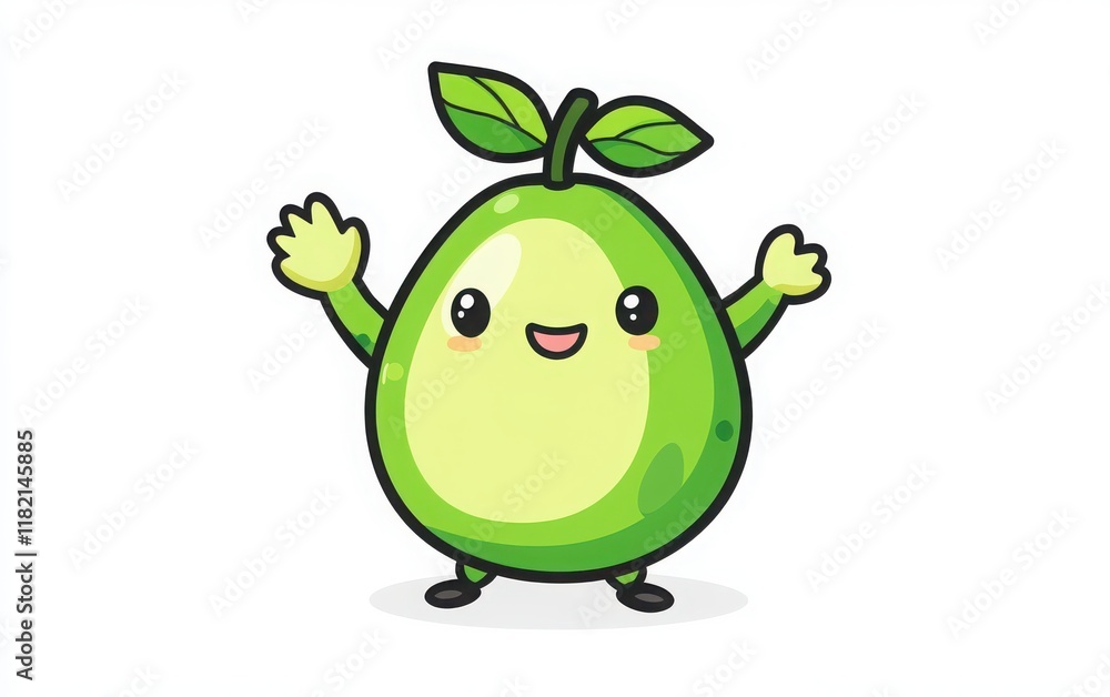 Cute avocado cartoon character in kawaii style, waving with simple lines and shapes, vector graphic on a white background. Cute avocado cartoon character in kawaii style, waving with simple lines and shapes, vector graphic on a white background.